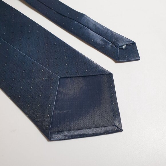 Fuliwang Vintage Shiny Navy Blue Silk Polka Dot Necktie Office Work Gift - Picture 4 of 4
